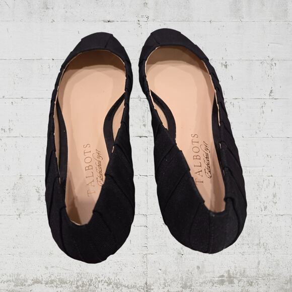 Talbots Black Canvas Almond Toe Slip On Pleated Classic Ballet Flats Size 6 - Picture 8 of 13